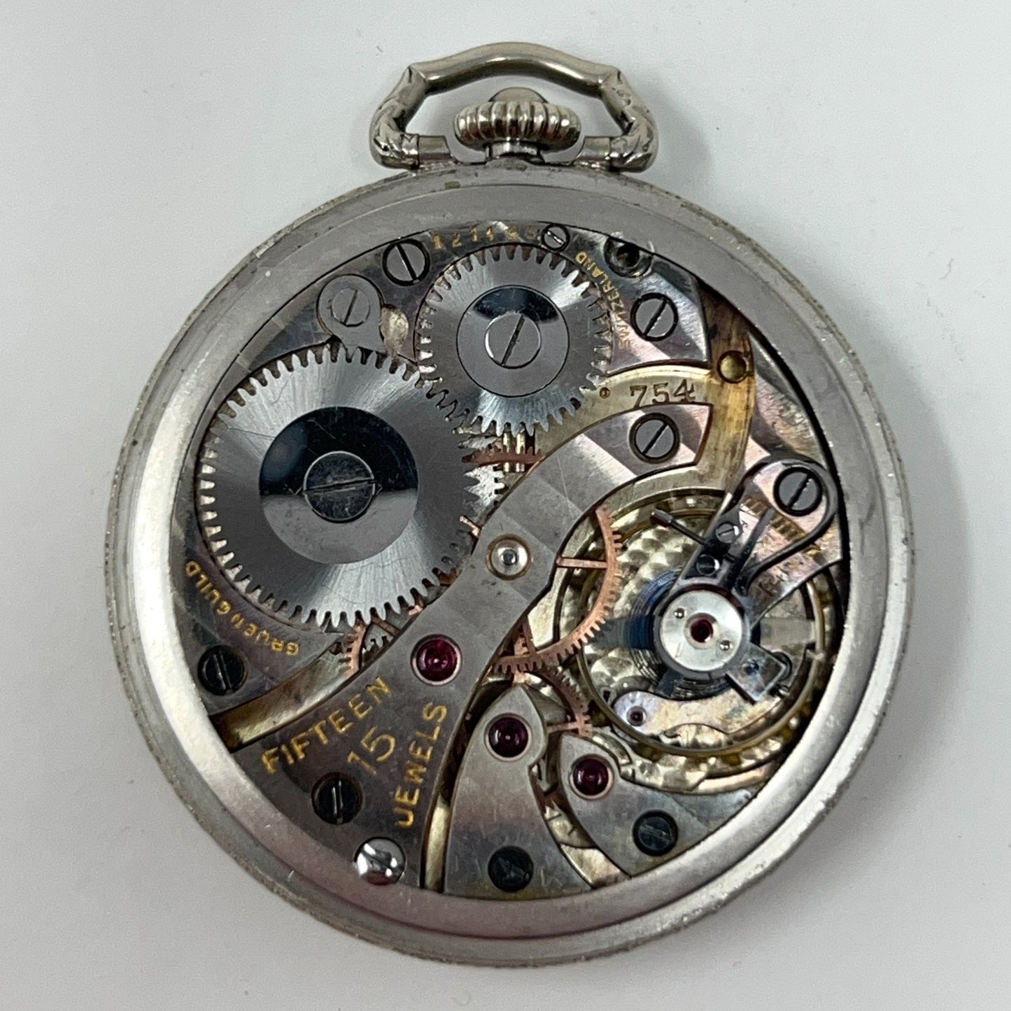 Vintage 20s Harley Davidson Gruen Semi Thin Pocket Watch 15 Jewels Silver Biker