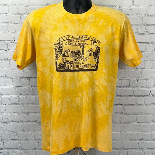 Vintage 80s Zenda Kansas 1987 Centennial T Shirt Farming Farmer Yellow M Medium
