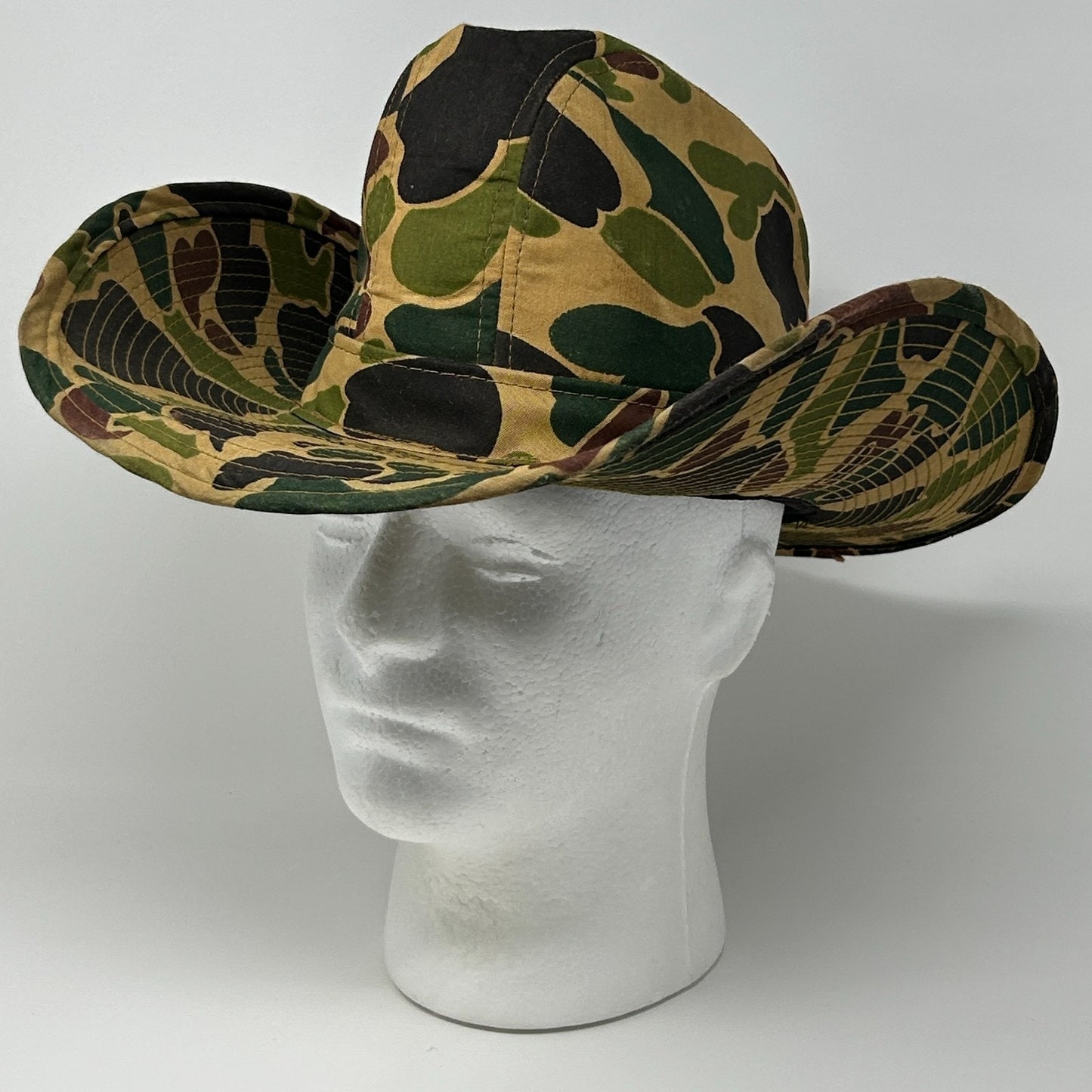 Vintage Camouflage Cowboy Western Hat Camo Army Military Beige S Small 55 cm