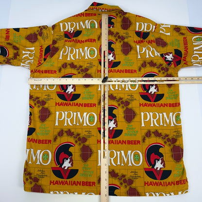 Vintage 70s Primo Hawaiian Beer Button Front Camp Shirt Brewery Yellow L Large