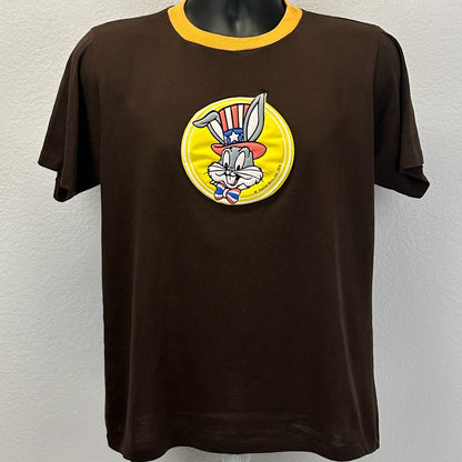 Vintage 70s Bugs Bunny USA T Shirt Patriotic Independence Day Brown Tee M Medium