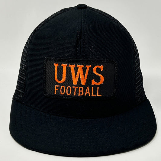 Vintage 80s UWS Football Trucker Hat Baseball Cap Black University of Wisconsin