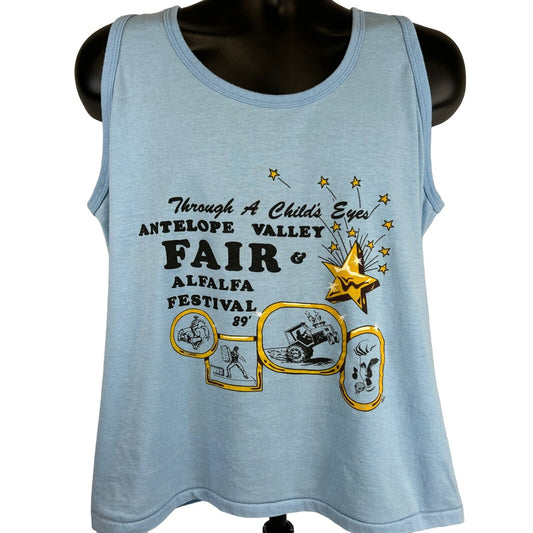 Vintage Antelope Valley Alfalfa Festival Tank Top Mens Large Shirt 80s USA Blue - Neon Vintage