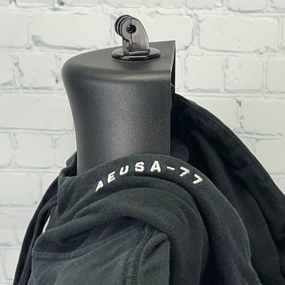 American Eagle T Shirt Hoodie Black AEUSA‑77 Graphic Sleeve Logo XL X‑Large