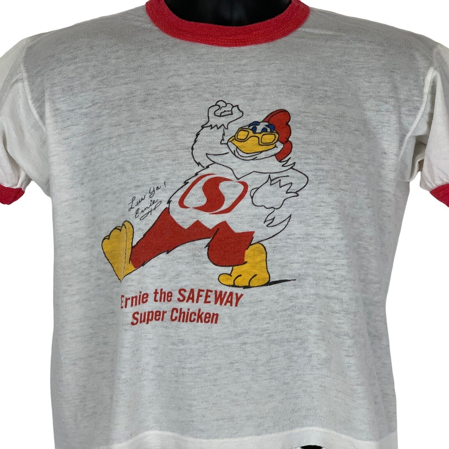 Ernie The Safeway Super Chicken Vintage 80s Ringer T Shirt Grocery Store Small
