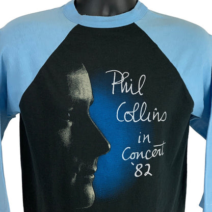 1982 Phil Collins Concierto Vintage 80s Raglan Camiseta Tour Hecho en EE.UU. Camiseta Pequeña
