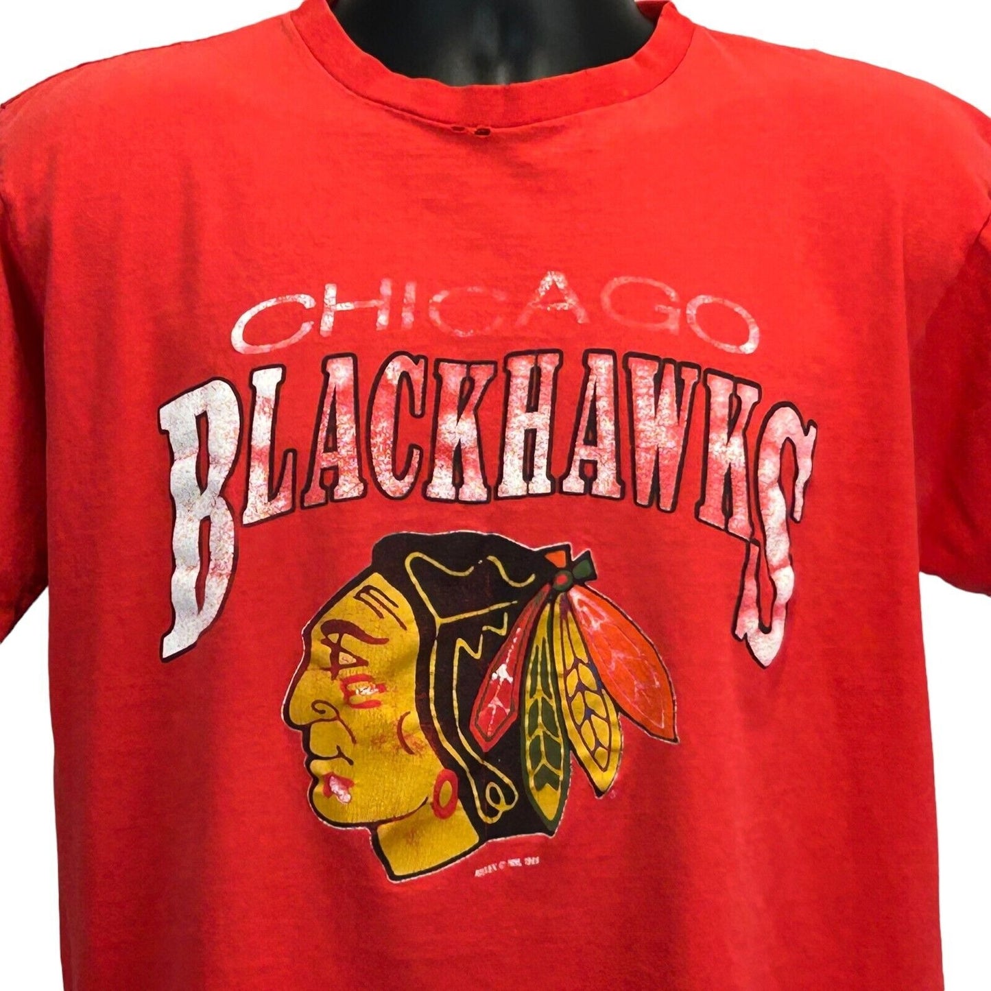 Vintage Chicago Blackhawks T Shirt Mens Large Red NHL Hockey Made In USA 80s Tee