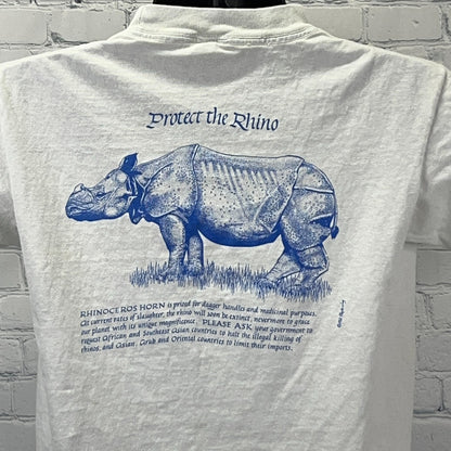 Vintage 80s Threatened Species Elephant Rhinoceros T Shirt White Unisex S Small