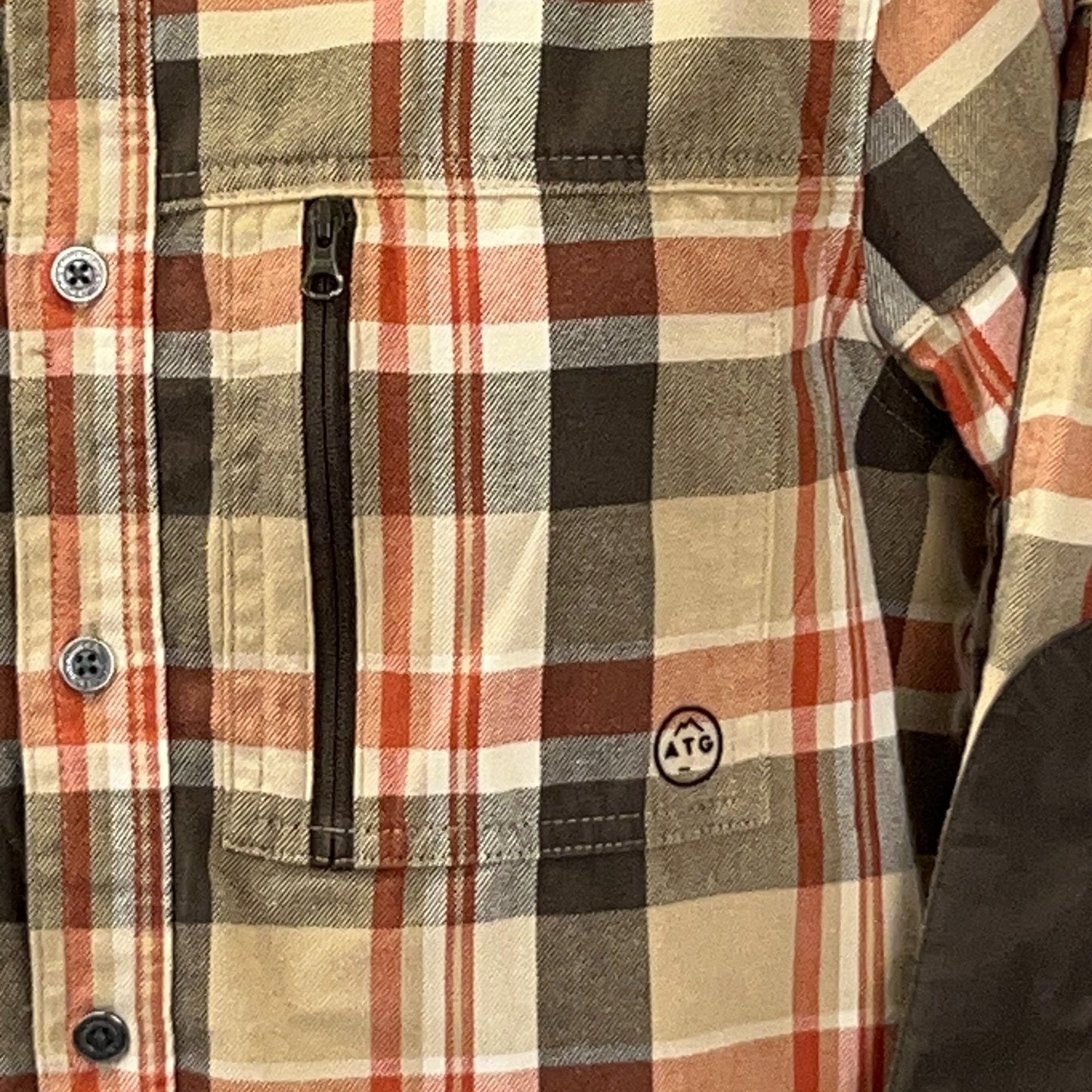 Wrangler x ATG Flannel Button Front Shirt All Terrain Gear Beige Plaid S Small