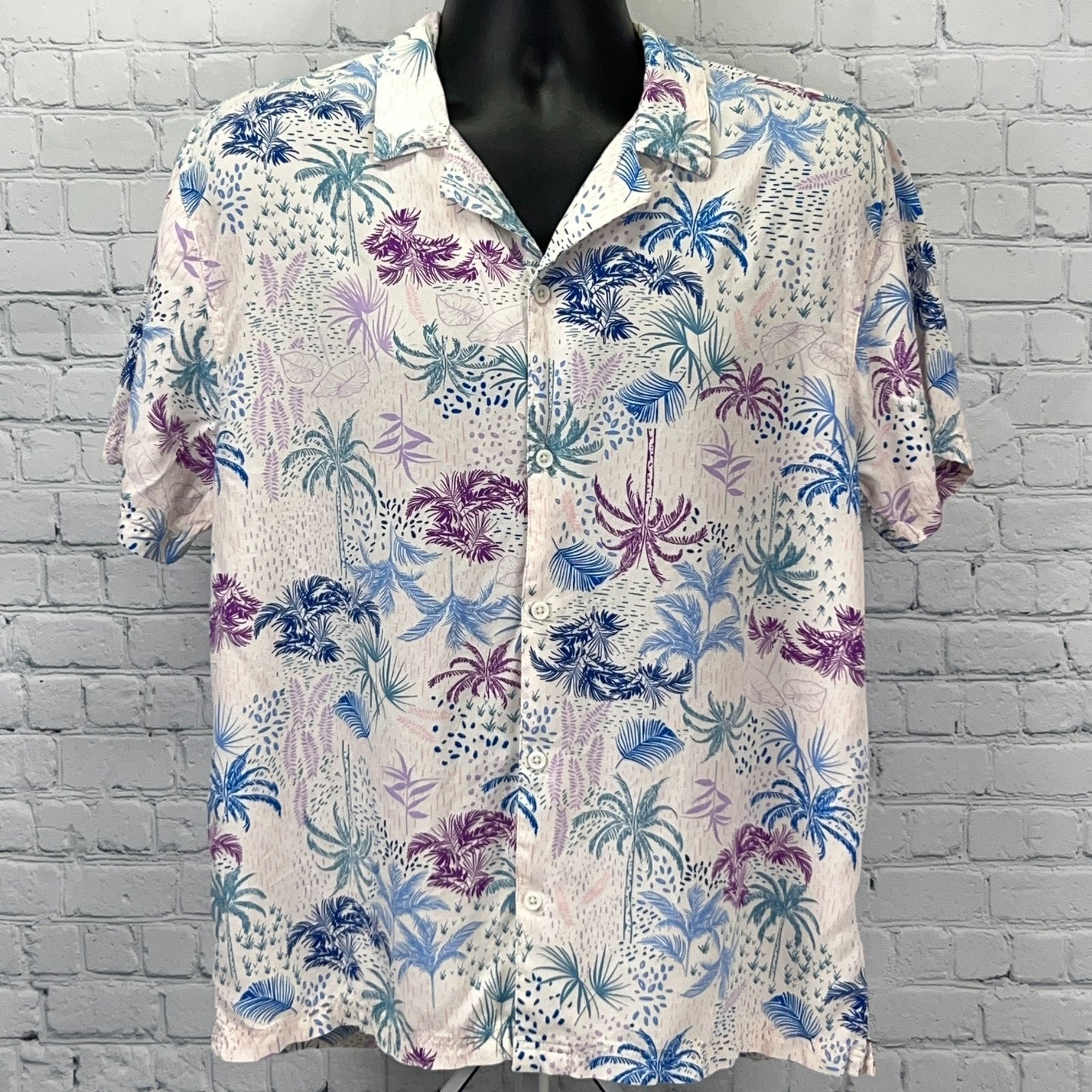 Good Vibes Hawaiian Camp Shirt Mens L Large White Drill Clothing Co Button Front