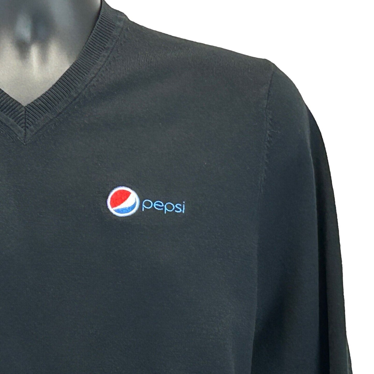 Pepsi Cola Lands End V-Neck Sweater Soda Pop Soft Drink Black Long Sleeve Small