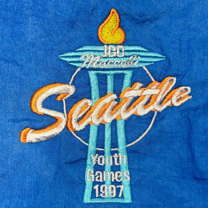 Pantalones y chaqueta de chándal vintage de los años 90 de los juegos juveniles del JCC Maccabi Seattle para hombre, talla grande, color azul