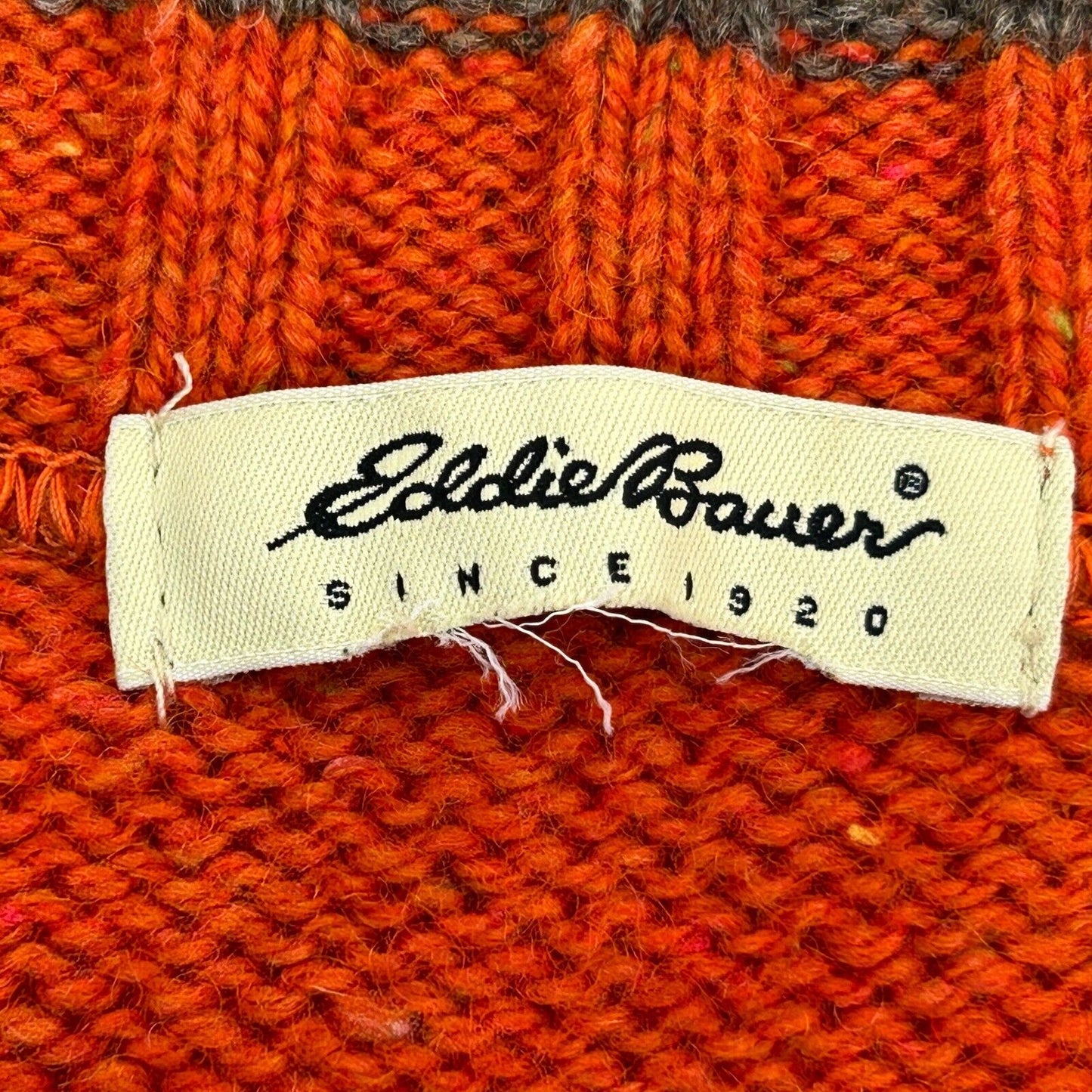 Eddie Bauer Vintage 90s Wool Blend Sweater Orange V Neck Made In USA Large
