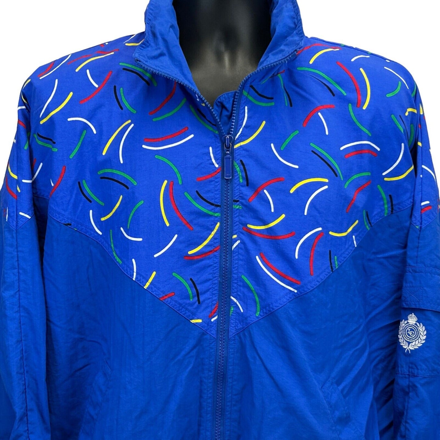 Chaqueta cortavientos vintage Liz Sport de los años 80 y 90 con capucha grande oculta para hombre azul