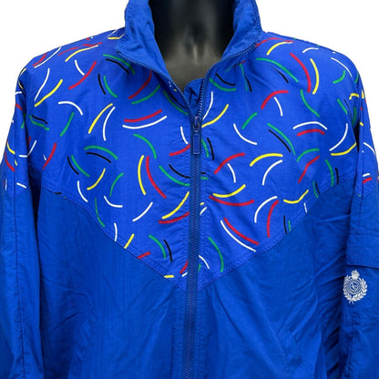 Liz Sport Vintage 80s 90s Windbreaker Jacket Large Hidden Hood Hooded Mens Blue