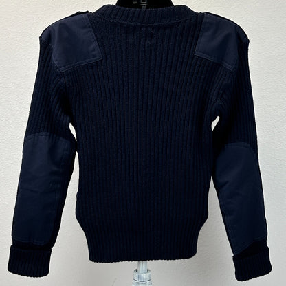 Vintage 80s Military Wool Sweater Epaulettes Elbow Patches Navy Blue Medium 40