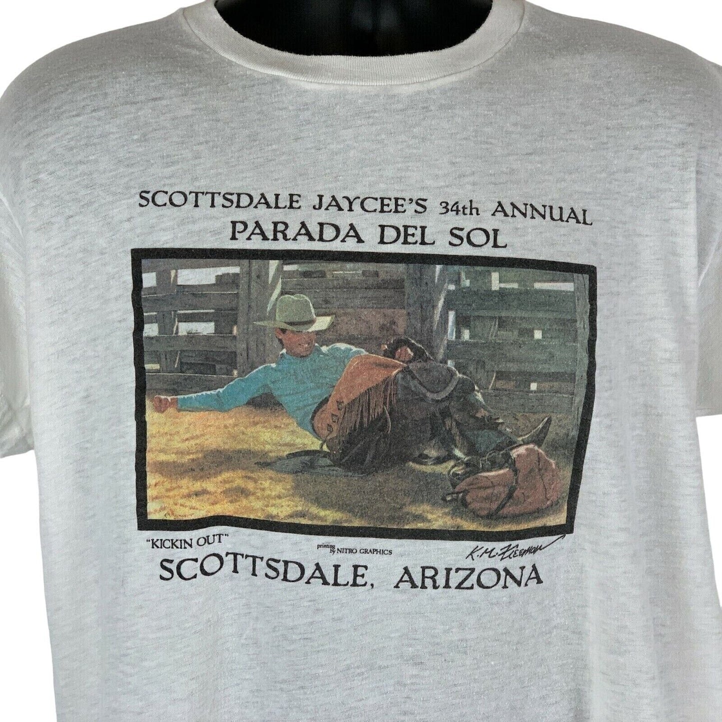 Camiseta vintage de los años 80 con el desfile del sol de Scottsdale, talla grande, para hombre, color blanco, Arizona