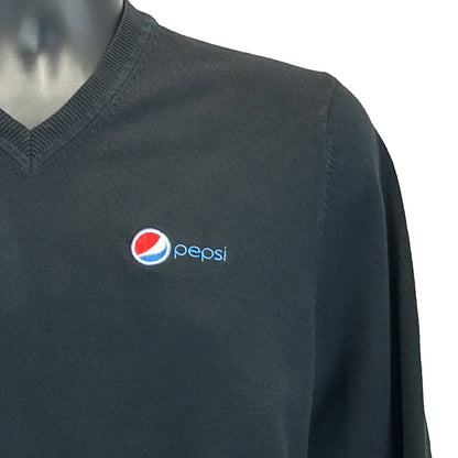 Pepsi Cola V-Neck Sweater Small Soda Soft Drink Long Sleeve Lands End Mens Black