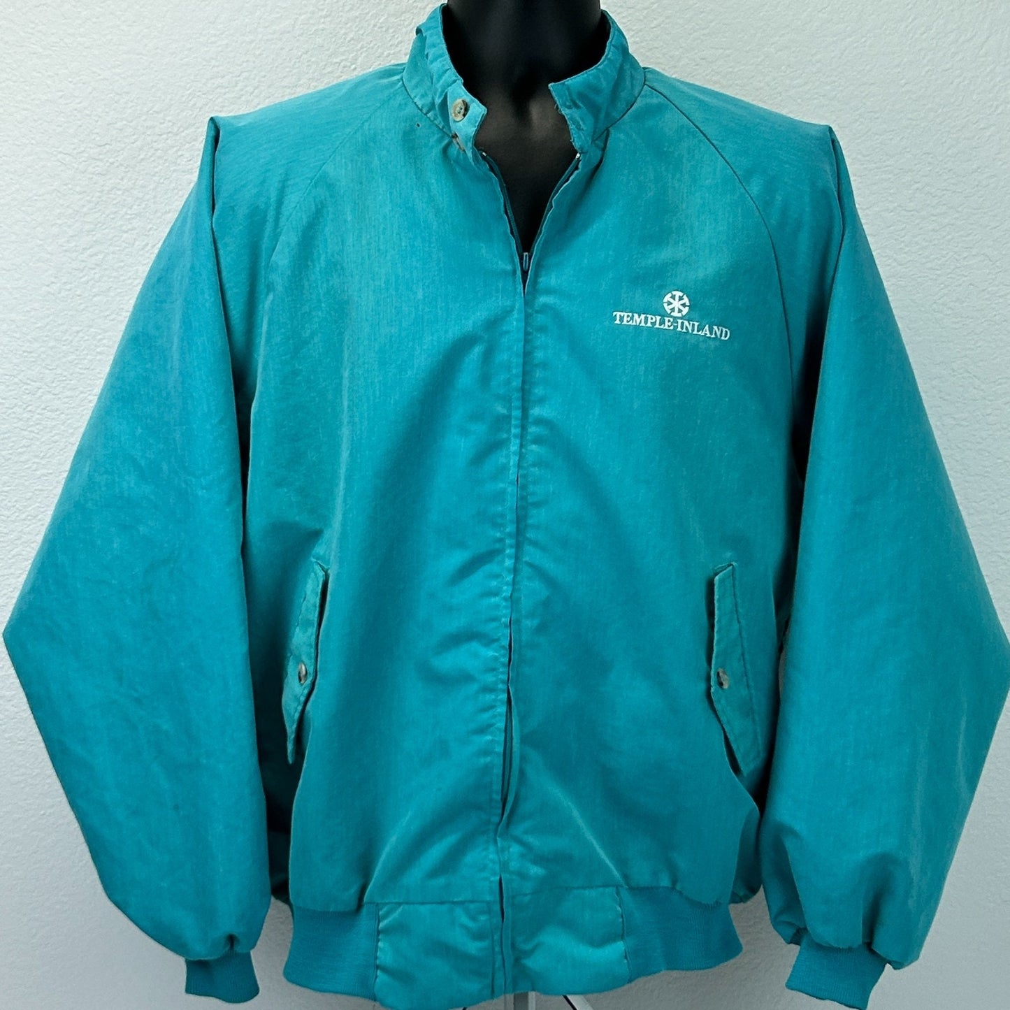 Vintage 90s Temple Inland Bomber Jacket Austin Texas USA Made Blue Mens L Large