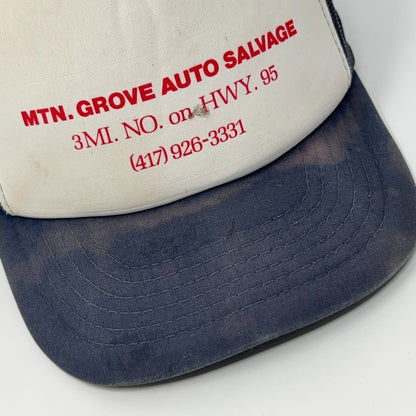 Vintage 80s Mountain Grove Auto Salvage Trucker Hat Baseball Cap Snapback Blue