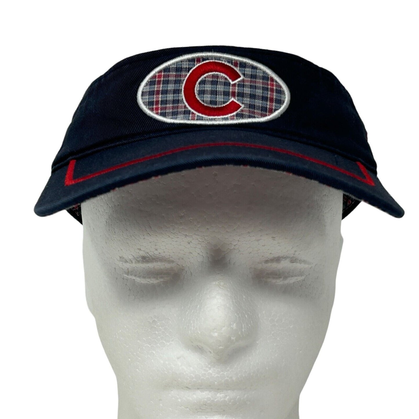 Chicago Cubs Visor Hat Cap New Era Strapback Blue Plaid Baseball MLB