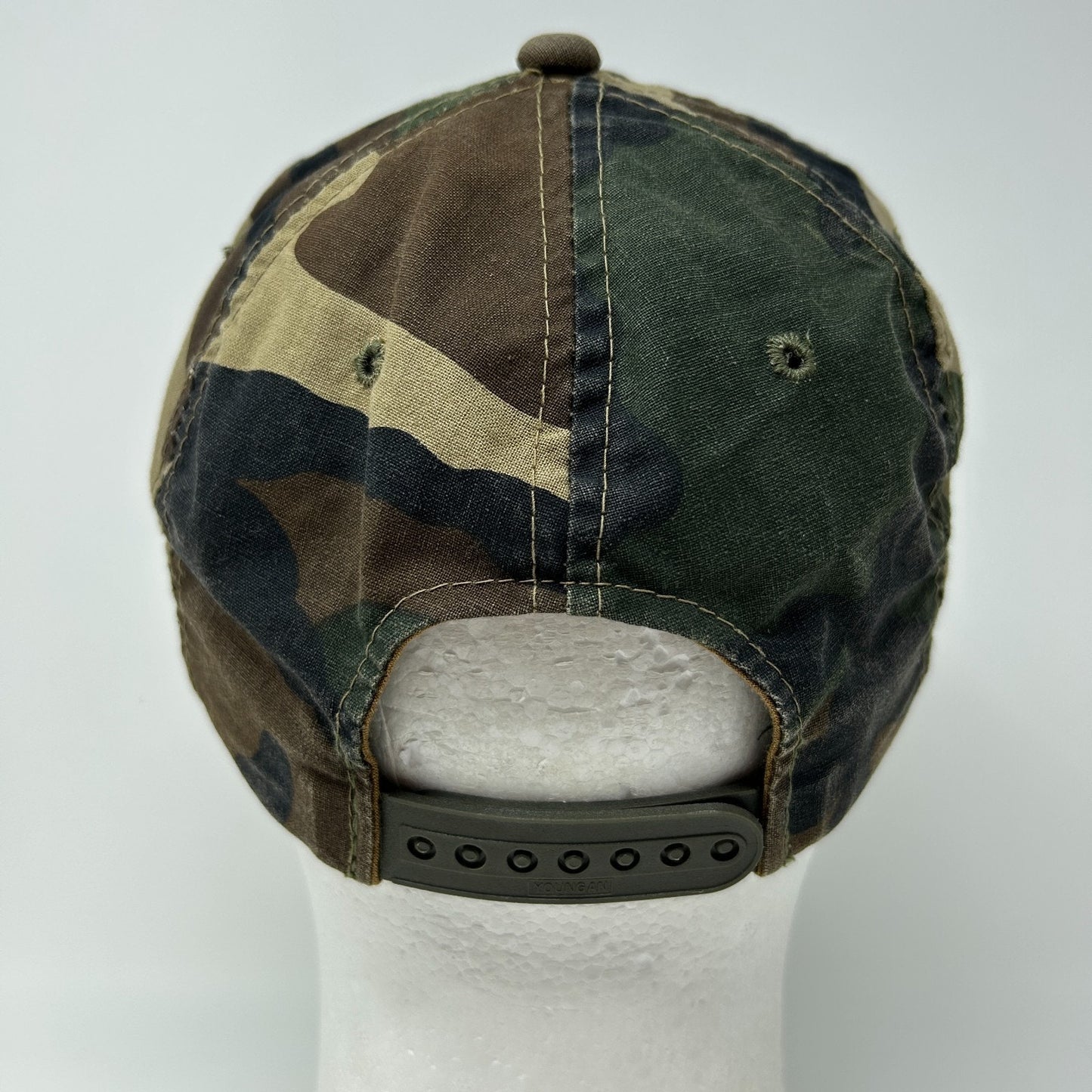 Vintage 90s Buck Stops Here Hat Baseball Cap Hunting Camouflage Green Snapback