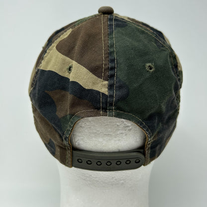 Vintage 90s Buck Stops Here Hat Baseball Cap Hunting Camouflage Green Snapback