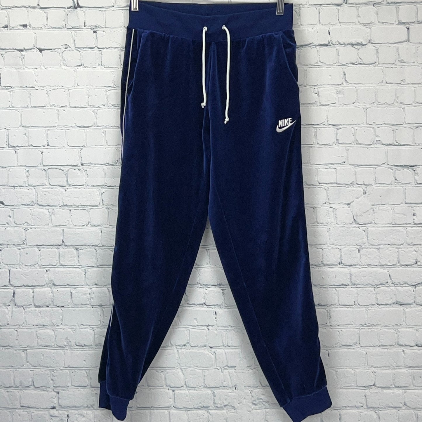 Nike Velvet Sweatpants Blue S Small Drawstring Joggers 95% Polyester Spandex