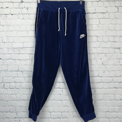 Nike Velvet Sweatpants Blue S Small Drawstring Joggers 95% Polyester Spandex