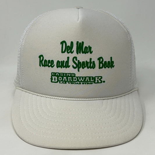 Vintage Del Mar Race Sportsbook Trucker Hat Baseball Cap Casino White Snapback