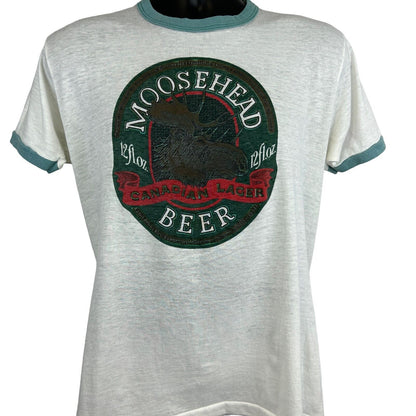 Moosehead Beer Brewery Vintage 80s T Shirt Medium Canadian Lager USA Mens White