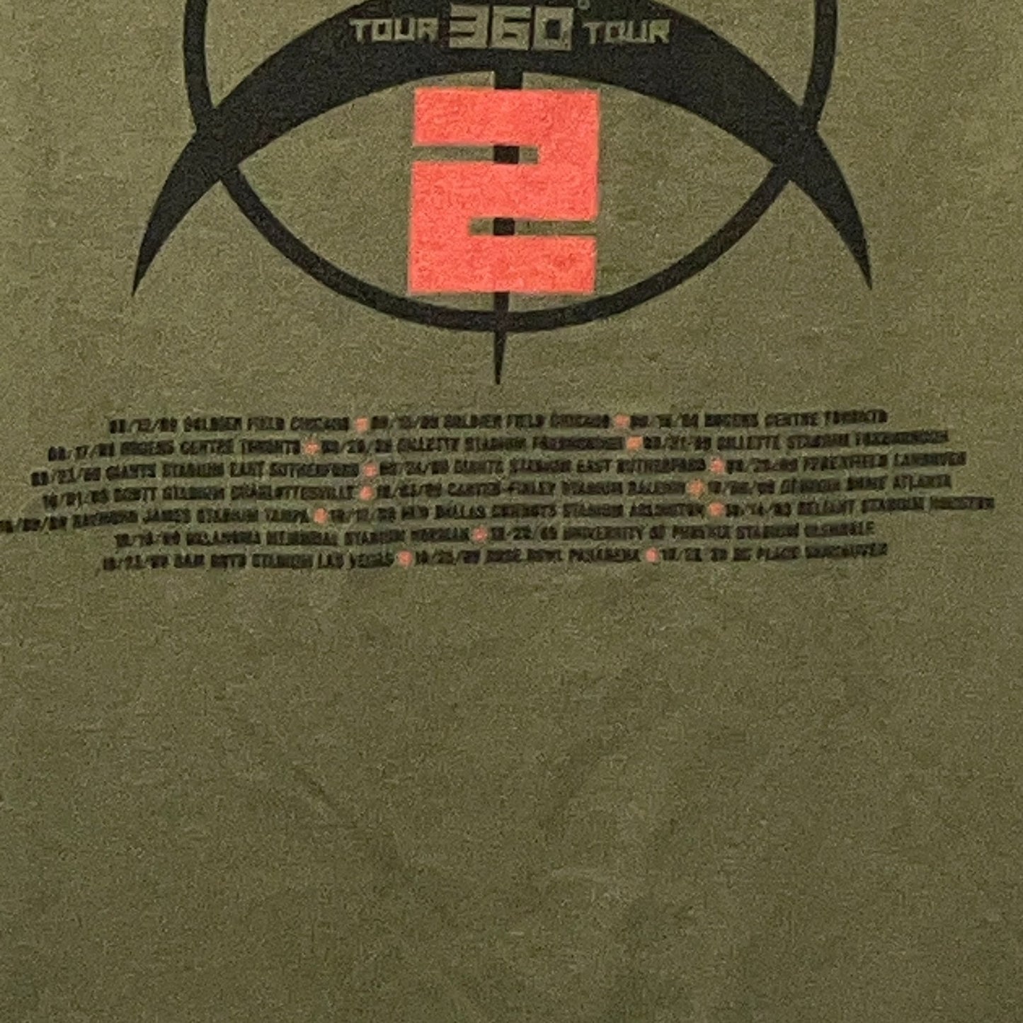 U2 360 Degrees Tour 2009 T Shirt Concert Rock Band Tee Green Unisex L Large