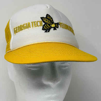 Vintage 80s Georgia Tech Yellow Jackets Rope Trucker Snapback Baseball Hat Cap