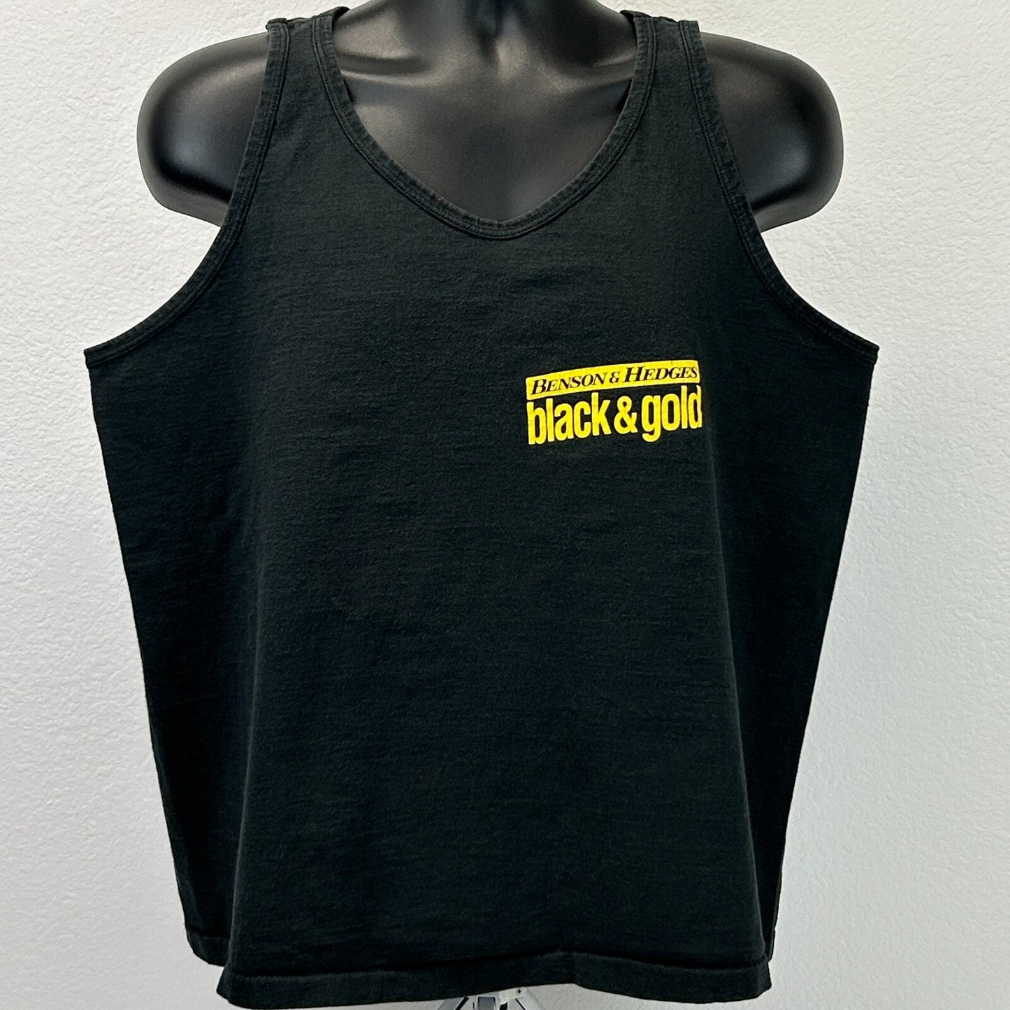 Vintage 90s Benson & Hedges Cigarettes Tank Top Shirt Black & Gold USA L Large
