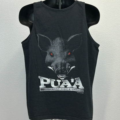 Vintage Pua'a Hawaiian Fish & Game Tank Top Mens X-Large Feral Pig T Shirt Black