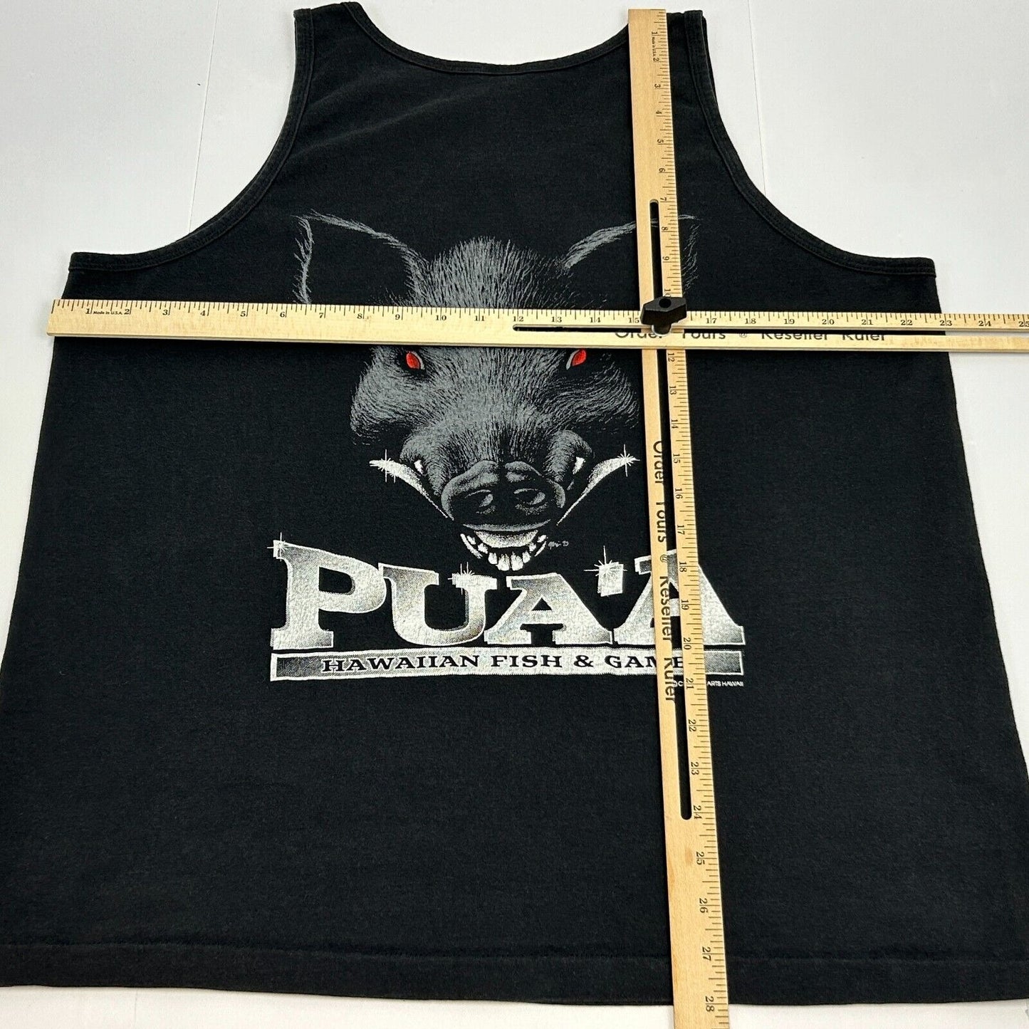 Vintage Pua'a Hawaiian Fish & Game Tank Top Mens X-Large Feral Pig T Shirt Black