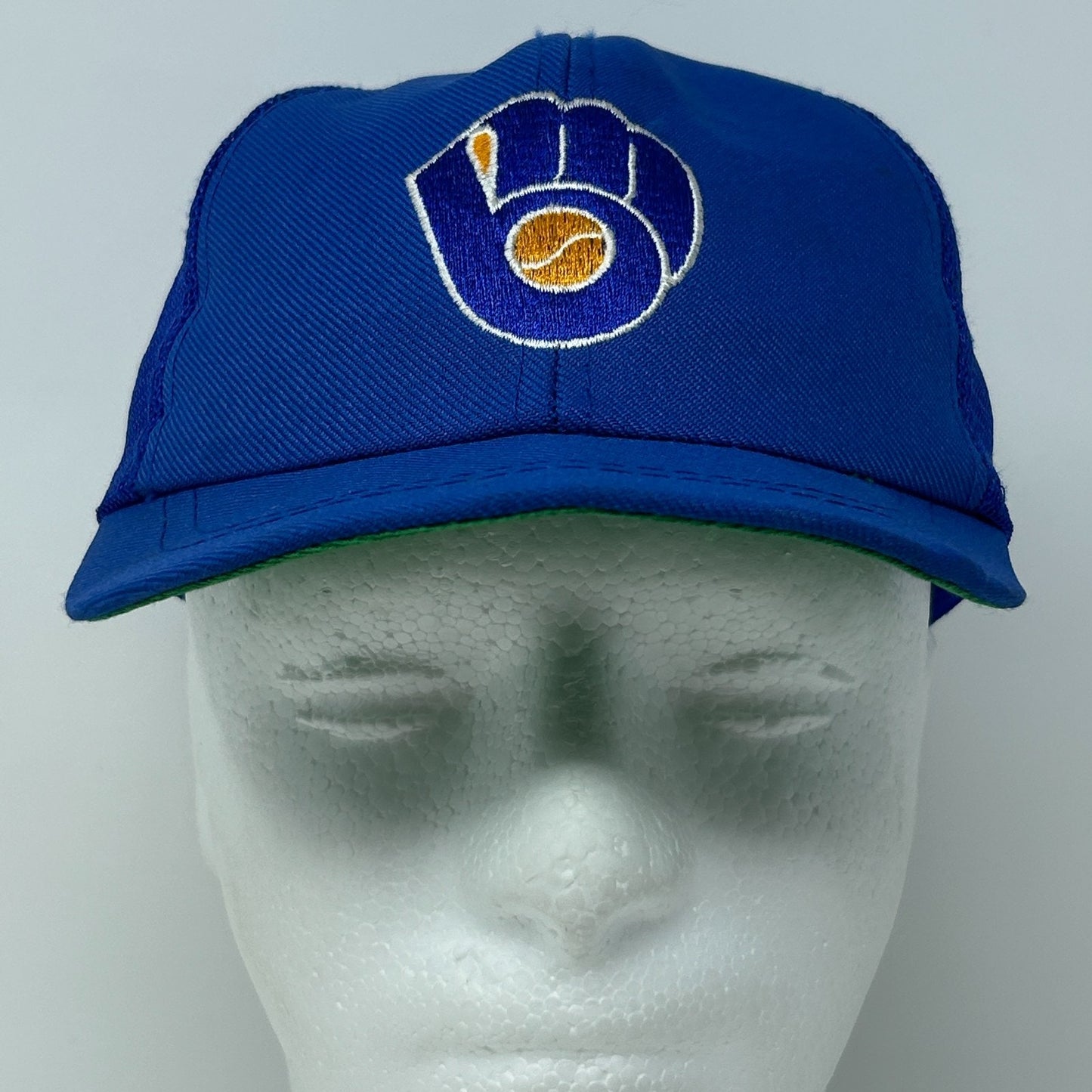 Vintage 80s Milwaukee Brewers Youth Trucker Hat Baseball Cap MLB Snapback Blue