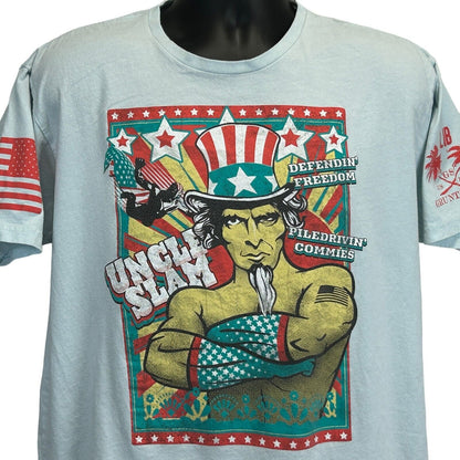 Camiseta estilo Club Grunt Uncle Sam Slam, talla extragrande, para hombre, de lucha libre, de EE. UU., color azul