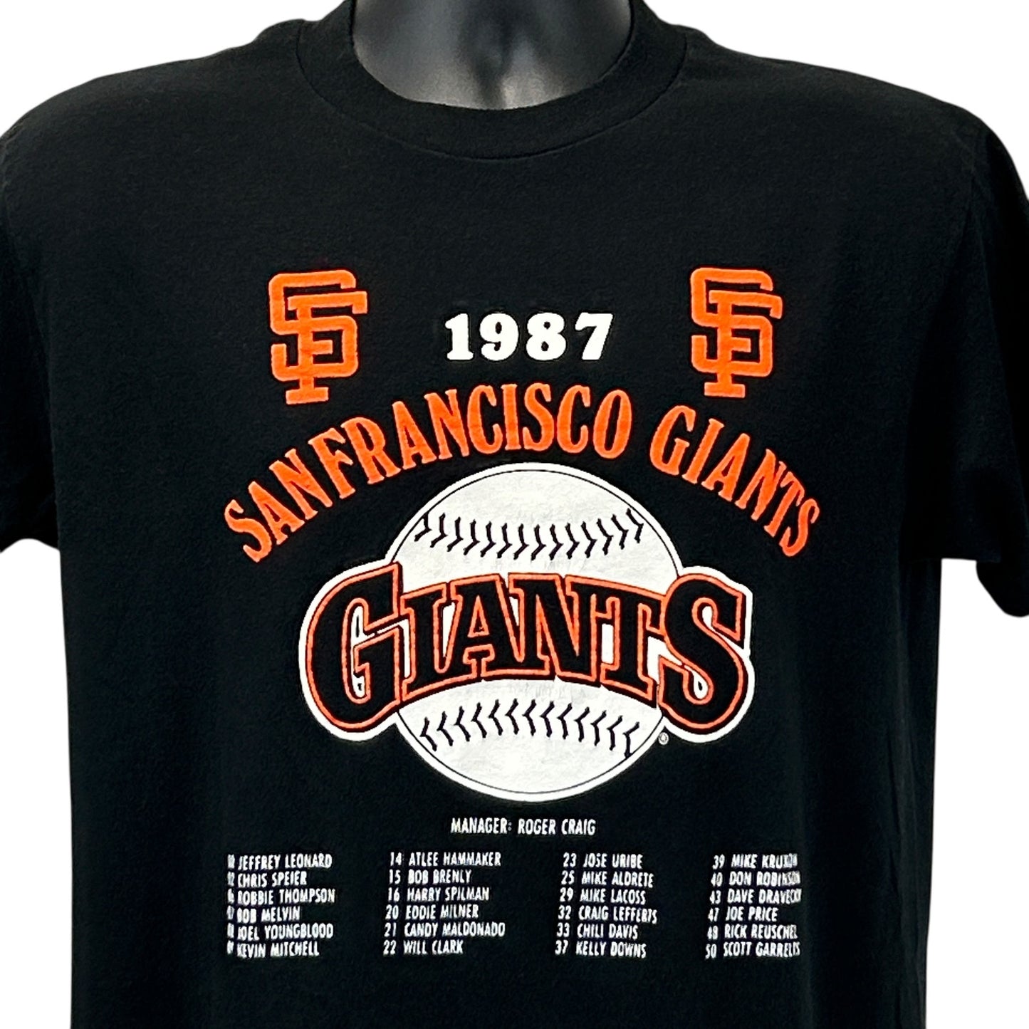 Vintage San Francisco SF Giants 1987 Roster T Shirt Mens M Medium Black 80s USA