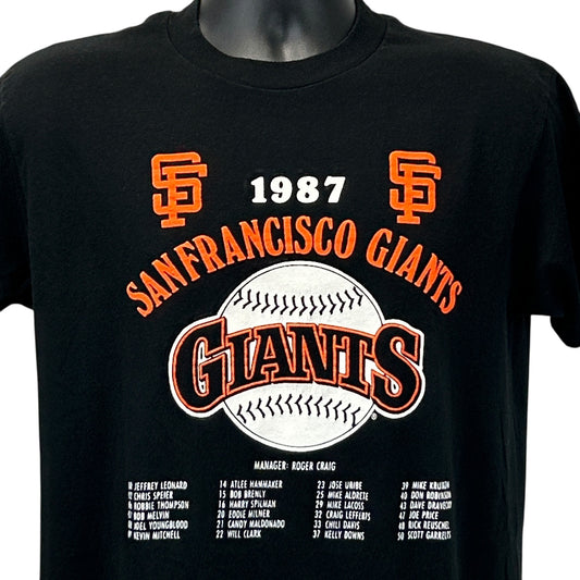 Vintage San Francisco SF Giants 1987 Roster T Shirt Mens M Medium Black 80s USA