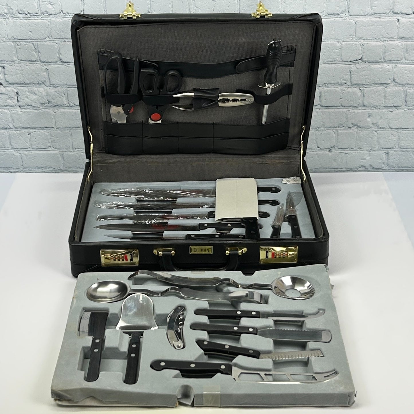 Hoffman Solingen Profiline 22 Piece Knife Bar Set Briefcase Knives Germany Made - Neon Vintage