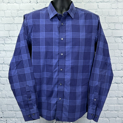 UNTUCKit Marques WF Slim Fit Button Front Shirt Check Plaid LS Blue L Large