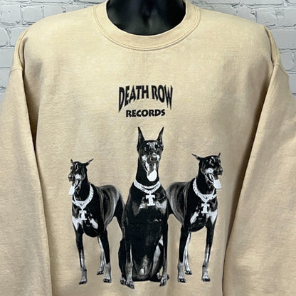 Death Row Records Doberman Dogs Crewneck Sweatshirt XL X-Large Cream Hip Hop Rap