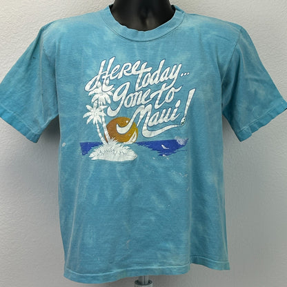 Vintage 80s Here Today Gone To Maui T Shirt Hawaii Hawaiian Blue Tee M Medium