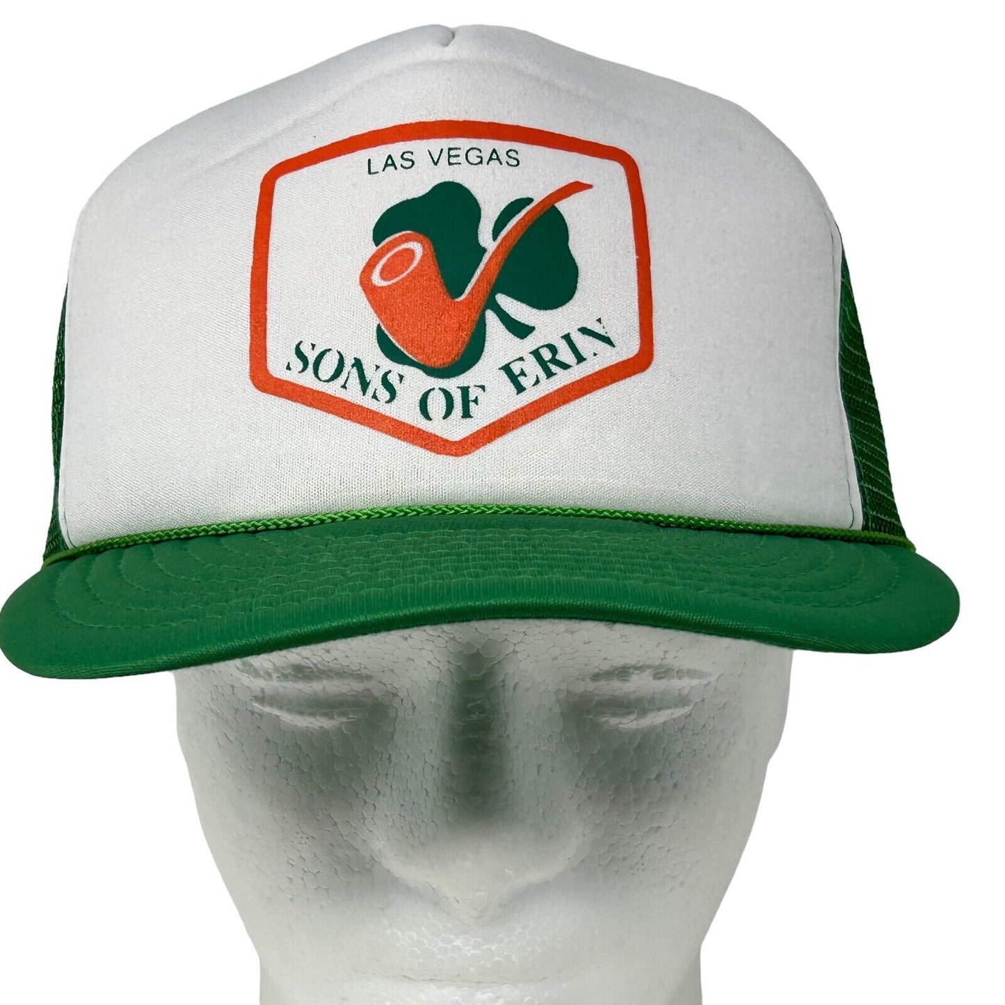 Gorra de camionero Sons of Erin Las Vegas, gorra de béisbol verde vintage de los años 90 con cierre trasero de estilo irlandés