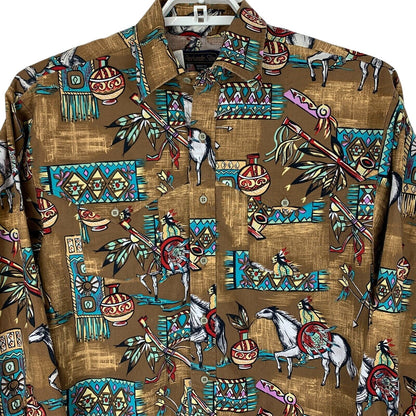 Panhandle Slim Nativo Americano Vintage Botón Frontal Camisa Indio Occidental Medio