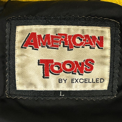 Vintage 90s Snoopy Peanuts Leather Bomber Jacket American Toons Black L Large