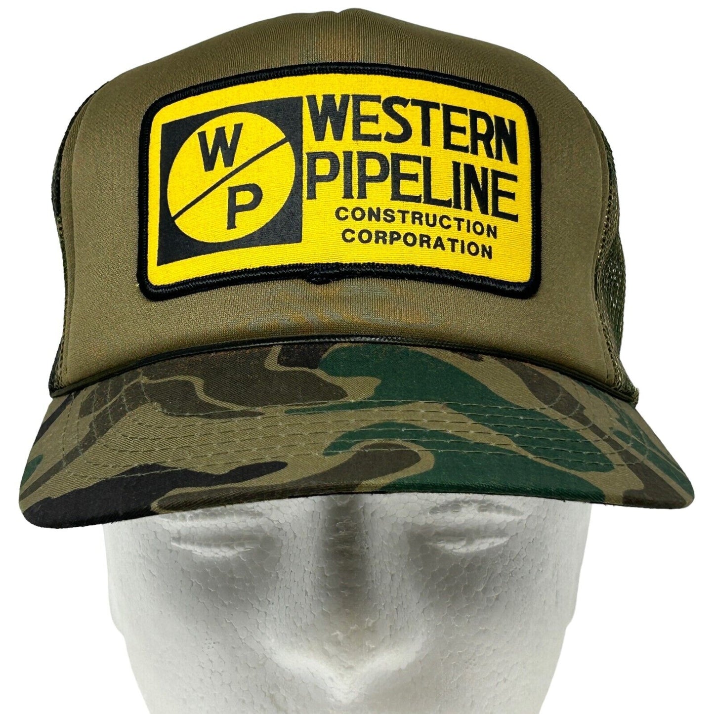 Gorra de béisbol estilo camionero Western Pipeline, estilo vintage de los años 80, con diseño de camuflaje verde y cierre tipo snapback