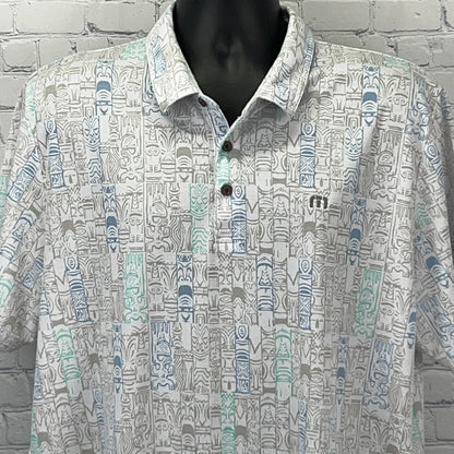 Travis Mathew Tiki Polo Shirt Mens XXL 2XL White Golfer Hawaiian Short Sleeve