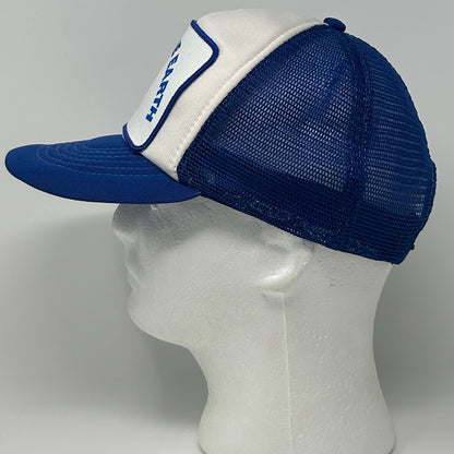 Vintage 80s I Move The Earth Patch Trucker Hat Cap Blue Mesh Snapback 5 Panel